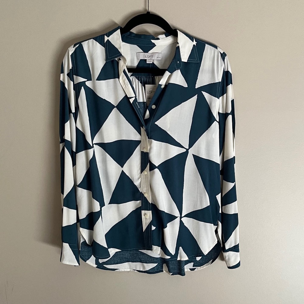 Loft Green and Ivory Blouse NWT